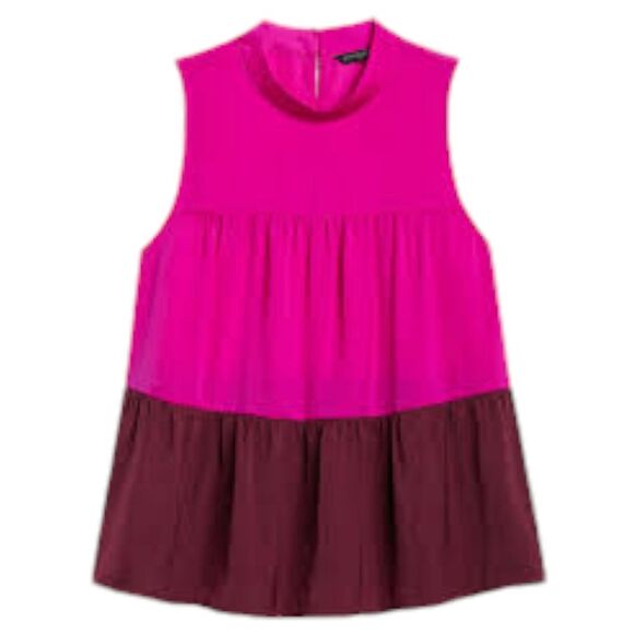 Banana Republic -1513 NWOT Colorblock Tiered Top in Purple Planet Fuchsia Small‎ - Picture 1 of 8